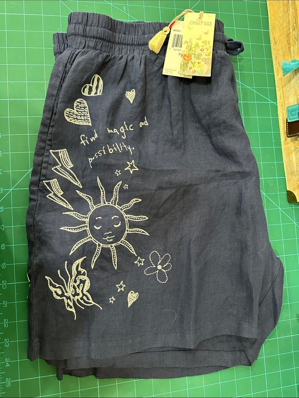 Johnny Was Navy Embroidered Shorts